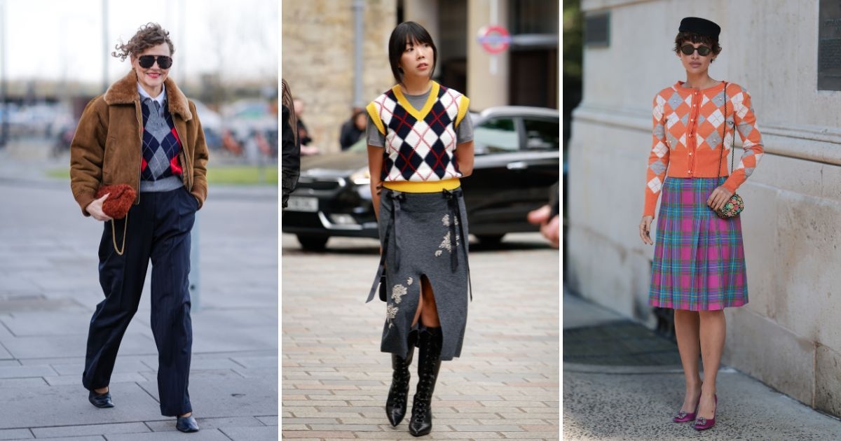 A tendência de tricô da estação? Um suéter argyle preppy