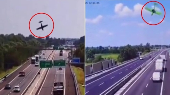 Video van de crash van het ultralichte vliegtuig dat op de ringweg neerstortte