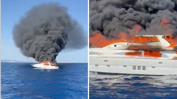Dramatik videoda yatın Formentera açıklarında alev alıp battığı görülüyor