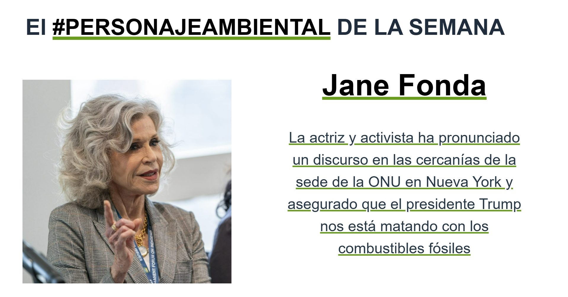 Jane Fonda ist der #EnvironmentalCharacter der Woche auf Sustainable Planet