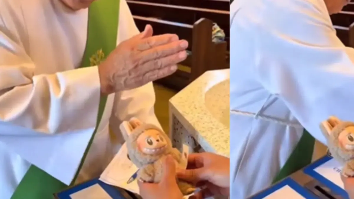 Um padre batizou um Labubu, e o vídeo gerou críticas nas redes sociais.
