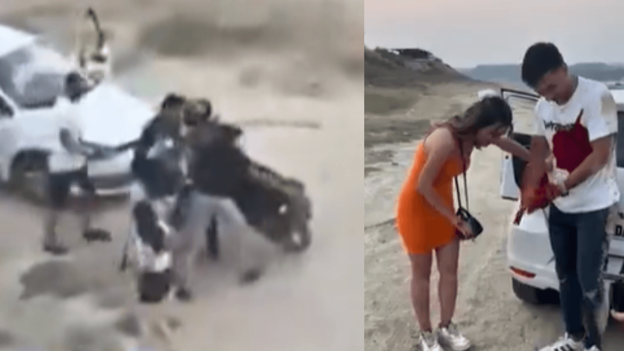 A heart-stopping marriage proposal! They shot a gun and the young woman lost control.
