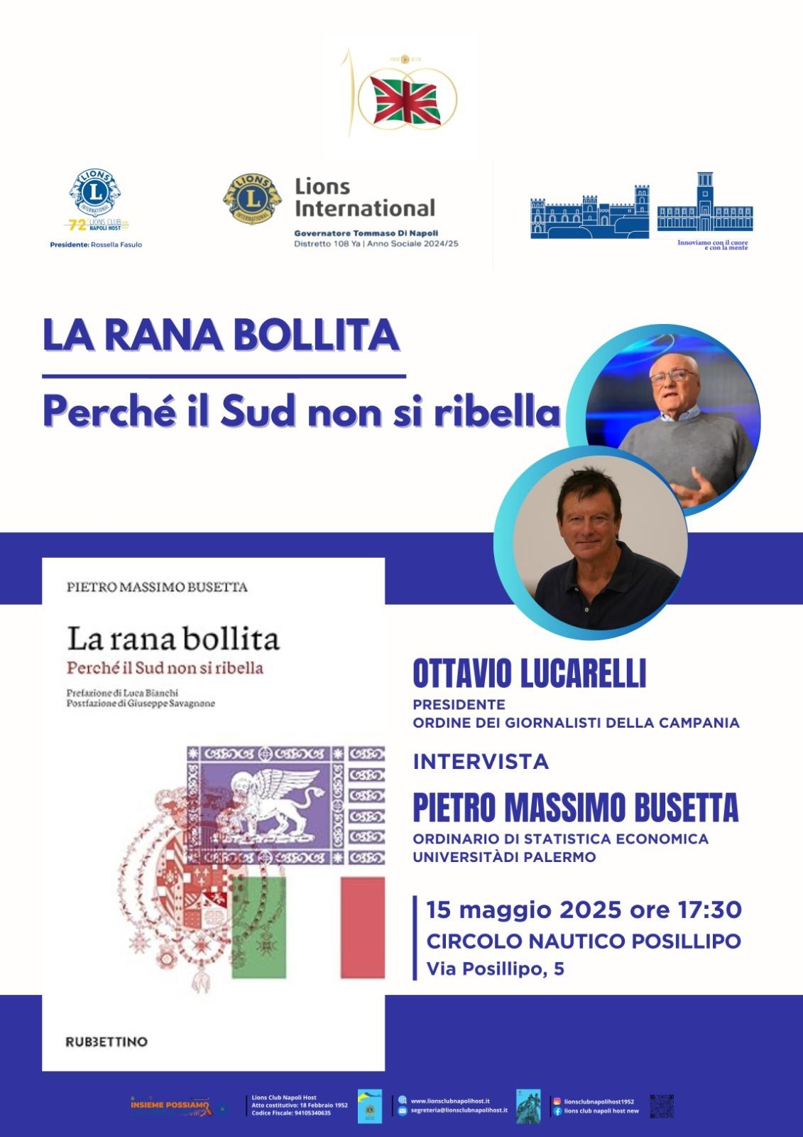 Perché il Sud non si ribella? “La Rana Bollita” di Pietro Massimo Busetta domani al Circolo Posillipo
