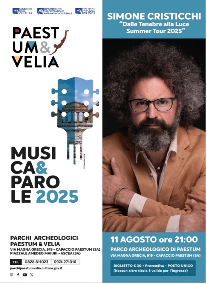 Simone Cristicchi in Paestum mit „Von der Dunkelheit zum Licht“: eine Reise durch Musik, Poesie und Theater.