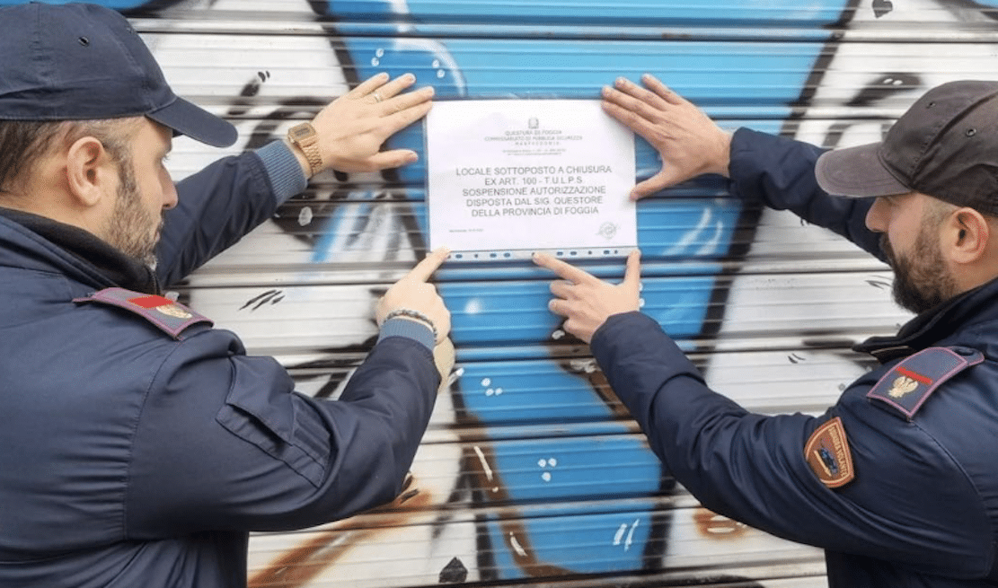 Lucera, due locali chiusi dalla Polizia: ritrovo abituale di spacciatori e pregiudicati