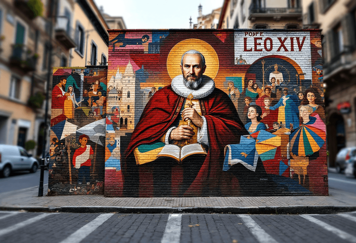 Un mural dedicado al Papa León XIV en Milán
