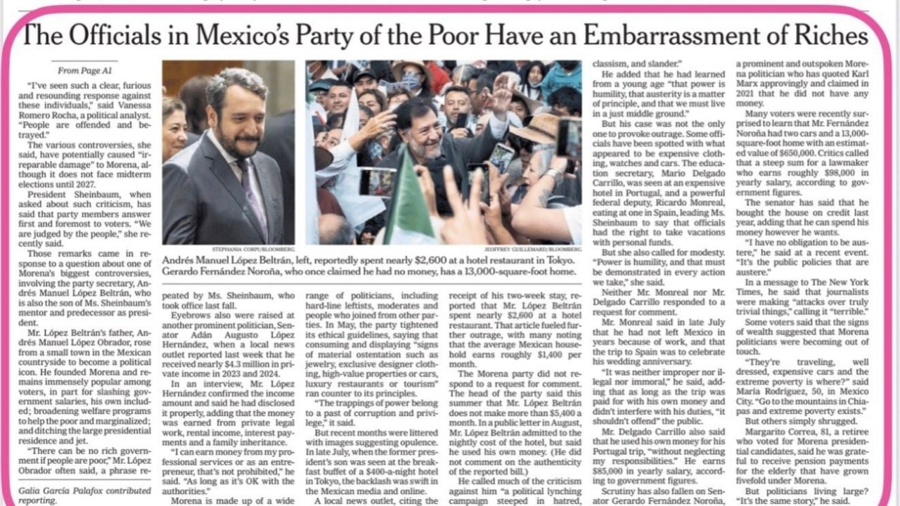 The New York Times highlights the luxuries of Morena members